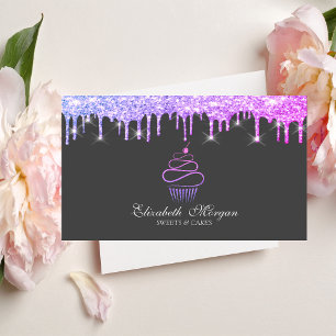 Cartão De Visita Elegantes Doces Cupcake Brilhante Violeta Gotejame