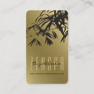 Cartão De Visita Elegantes Folhas de Bambu Orientais Zen Douradas e