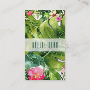 Cartão De Visita Elegantes Trópicos Folhas Verdes Florais Aquarela