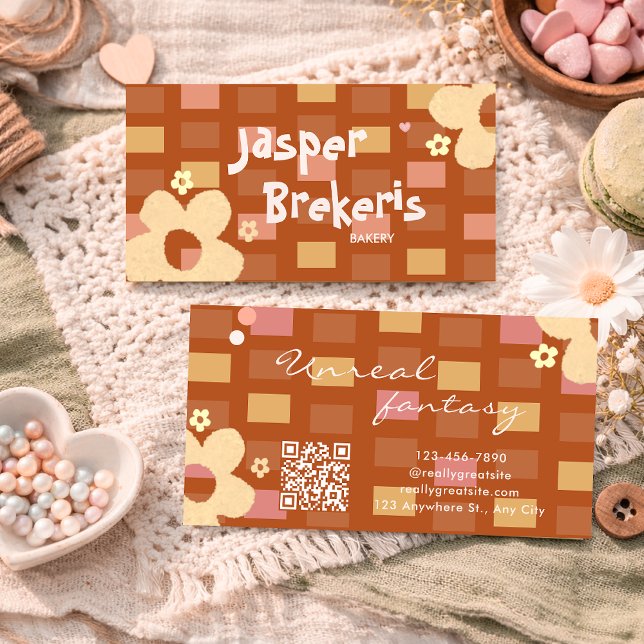 Cartão De Visita Elegent Retro Chic Brown Daisy Cute  (Criador carregado)