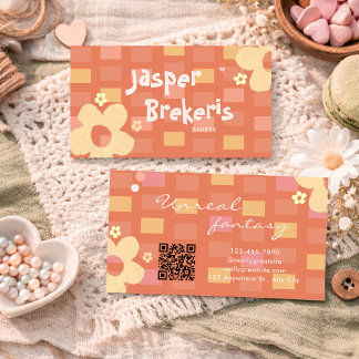 Cartão De Visita Elegent Retro Chic Orange Daisy Cute 