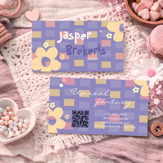 Cartão De Visita Elegent Retro Chic Purple Daisy Cute 