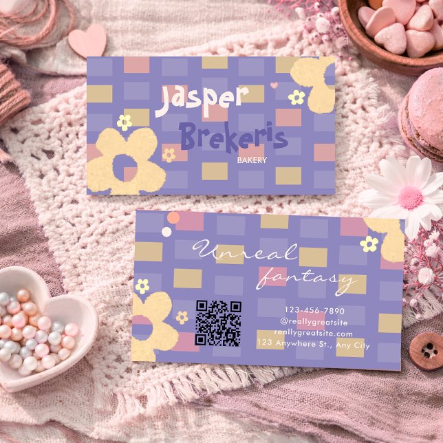 Cartão De Visita Elegent Retro Chic Purple Daisy Cute  (Criador carregado)