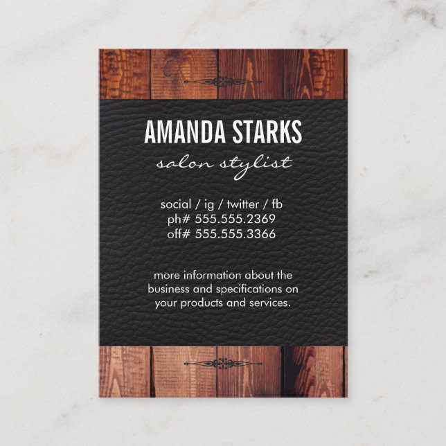 Cartão De Visita Elemento do ornamentado Couro de madeira (Frente)