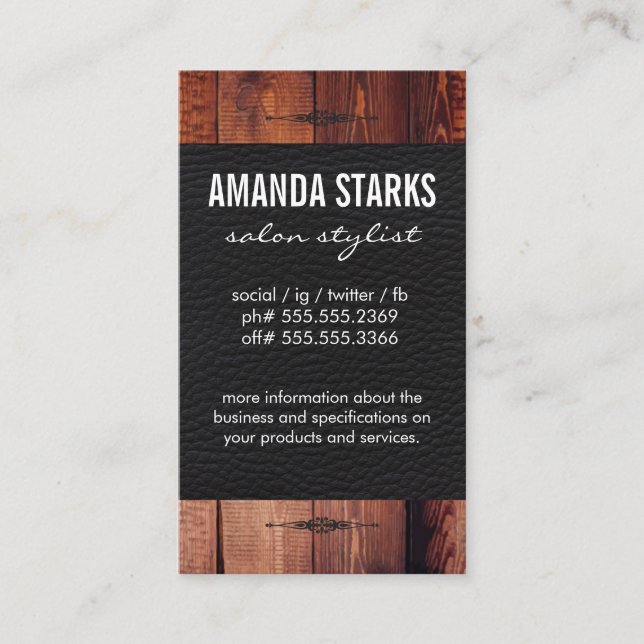 Cartão De Visita Elemento do ornamentado Couro de madeira (Frente)