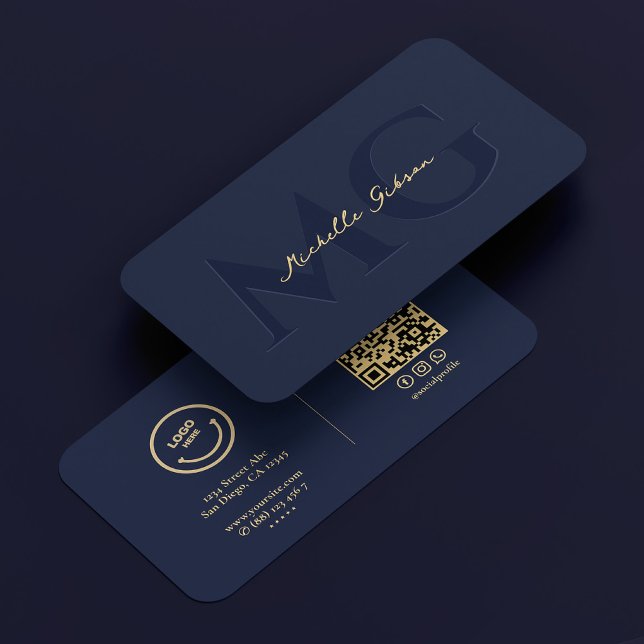 Cartão De Visita Elemento moderno elegante para o profissional de M (Elegant Modern Logo Dark Navy Professional Business Card
)