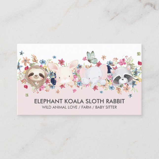 CARTÃO DE VISITA ELEPHANT KOALA SLOTH RABBIT BABY ANIMAIS (Frente)