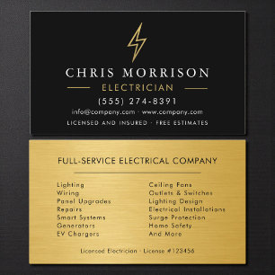 Cartão De Visita Eletricista Metal Preto Dourado Prestador de Servi