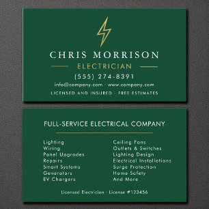 Cartão De Visita Eletricista Moderno Minimalista Verde Dourado
