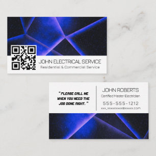 Cartão De Visita Elétrico de Geometria Azul Sleek com Código QR
