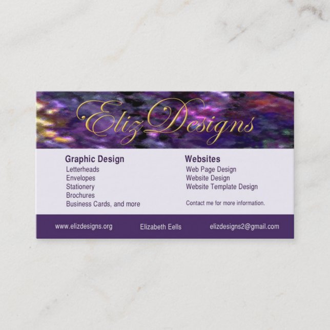 Cartão de visita ElizDesigns (Frente)