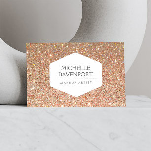 CARTÃO DE VISITA EMBLEMA BRANCO ELEGANTE NO COBRE GLITTER