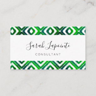 Cartão De Visita Emerald Green Chic e Elegante Padrão Ikat