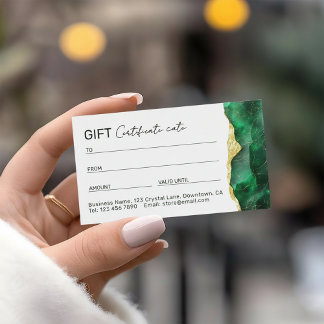 Cartão De Visita Emerald Green Marble Gift Certificate