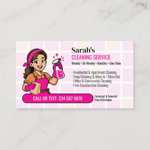 Cartão De Visita Emprega Doméstica Desenho Rosa Limpeza de Casa