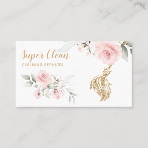 Cartão De Visita Emprega Doméstica Limpeza Casa Floral Dourado Bril