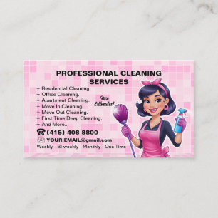 Cartão De Visita Emprega Pink Maid Serviço de Limpeza de Casa