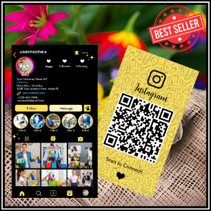 Cartão De Visita Empregada Doméstica Instagram Amarelo QR Limpeza C
