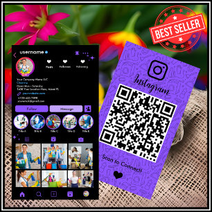 Cartão De Visita Empregada Doméstica Instagram Roxo QR de Limpeza