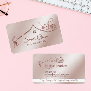 Cartão De Visita Empregada doméstica limpando casa brilhante rosa o