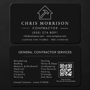 Cartão De Visita Empreiteira Geral de Construção Código QR Preto