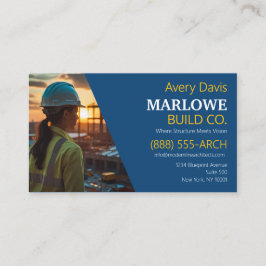 Cartão De Visita Empresa de Construção Moderna Foto Azul e Amarelo