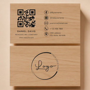Cartão De Visita Empresa de Reforma Profissional QR Code em Madeira