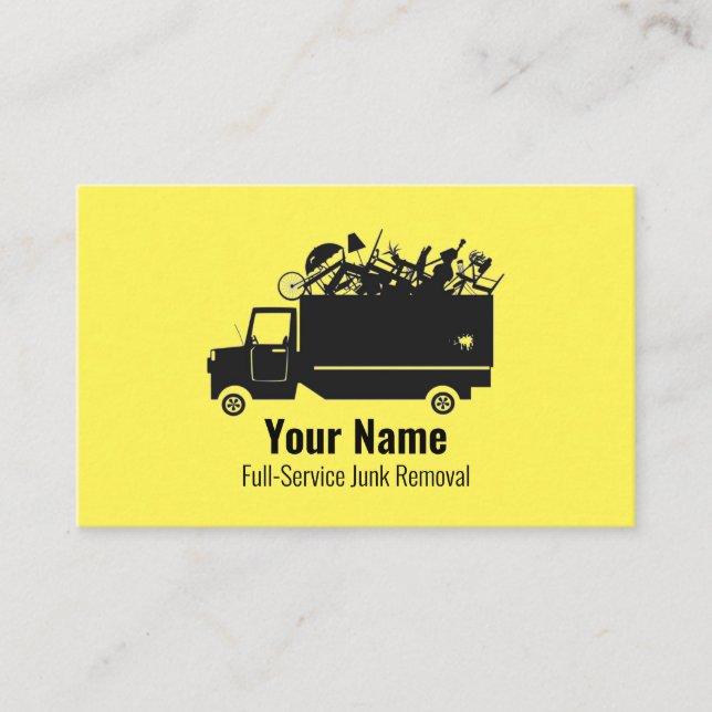 Cartão De Visita Empresa de remoção de lixo personalizável amarela (Frente)