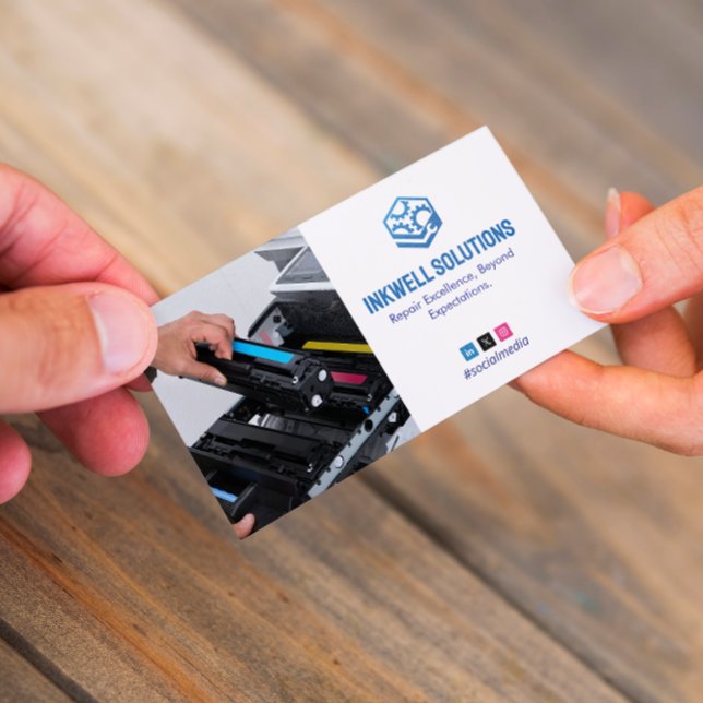 Cartão De Visita Empresa de reparo de impressora | Foto branca simp (Criador carregado)