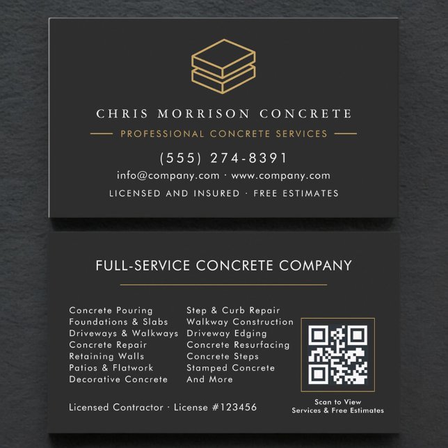 Cartão De Visita Empresa de Serviços de Concreto e Cimento QR Code (Criador carregado)