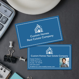 Cartão De Visita Empresa Imobiliária Chic Azul e Branco Foto do Cor