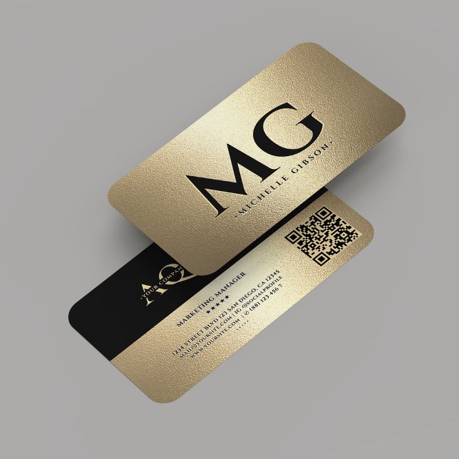 Cartão De Visita Empresa profissional Black Faux Dourado Modern (Monogram Professional Company Black Gold Modern Business Card
)