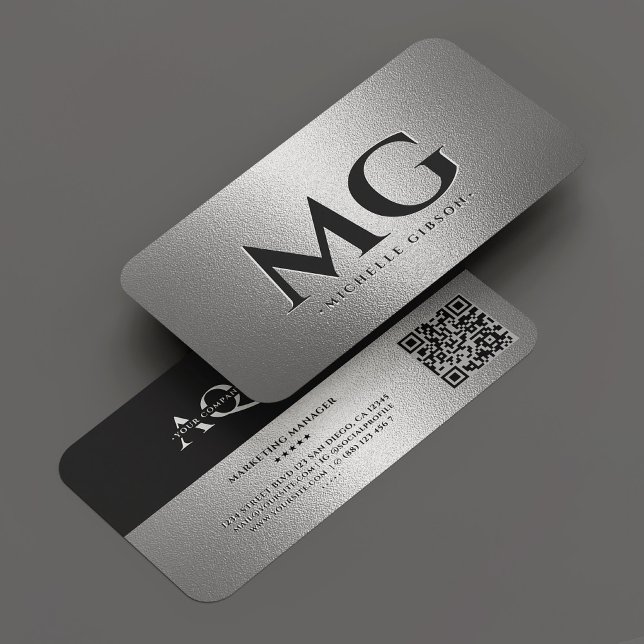 Cartão De Visita Empresa Profissional Prata Monograma Moderno (Professional Company Silver Monogram Modern Business Card
)
