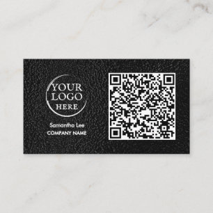 Cartão de Visita Empresarial Código QR Couro Preto