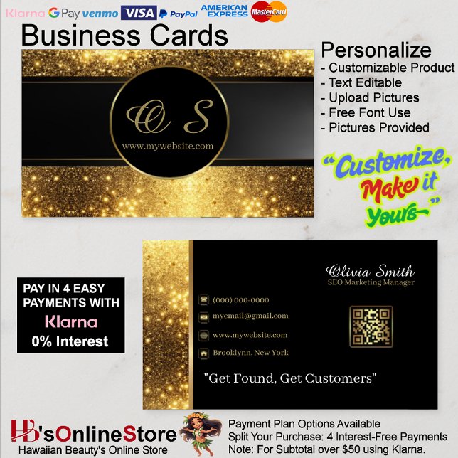 Cartão de Visita Empresarial Código QR Elegante Pr (Gold Black Elegant QR Code Business Card 19.
)
