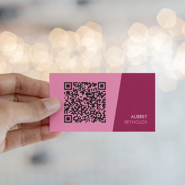 Cartão de Visita Empresarial Código QR Rosa Modern (Criador carregado)