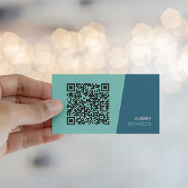 Cartão de Visita Empresarial com Código QR Azul Mo