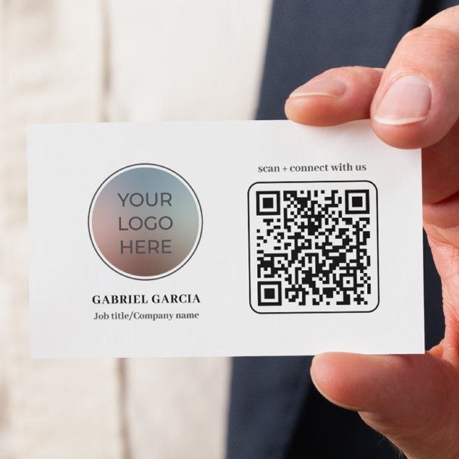 Cartão de Visita Empresarial com Código QR e Logot (Front side of card shown in 3.5 x 2.0 inch, add your company name and details on the backside.)