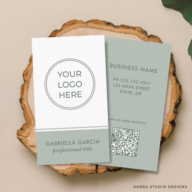 Cartão de Visita Empresarial com Código QR Escaneá (Front and back of business card shown in 3.4 x 2 in. Choose size, paper and corner style.)