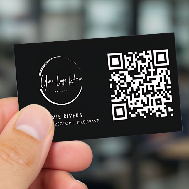 Cartão de Visita Empresarial com Código QR Preto e (Modern Business Card - Front)