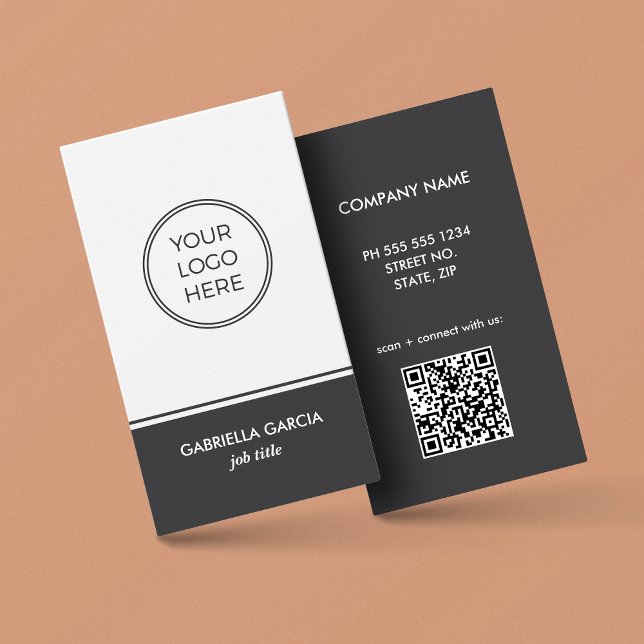 Cartão de Visita Empresarial com Logotipo Código Q (Card shown in 3.5x2 inches. Personalize and choose size, corner + paper style)