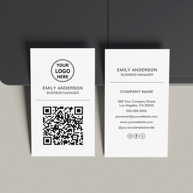 Cartão de Visita Empresarial Mínimo com Logotipo d (Custom QR Code Logo Minimal Business Card)