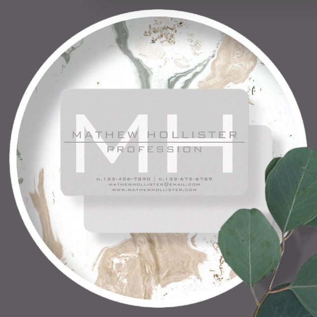 Cartão De Visita Empresas Cinzas monogramas, homens (Criador carregado)