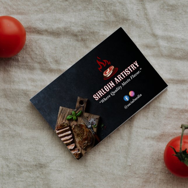 Cartão De Visita Empresas de Steak House | Código de Barras Escuro  (Criador carregado)