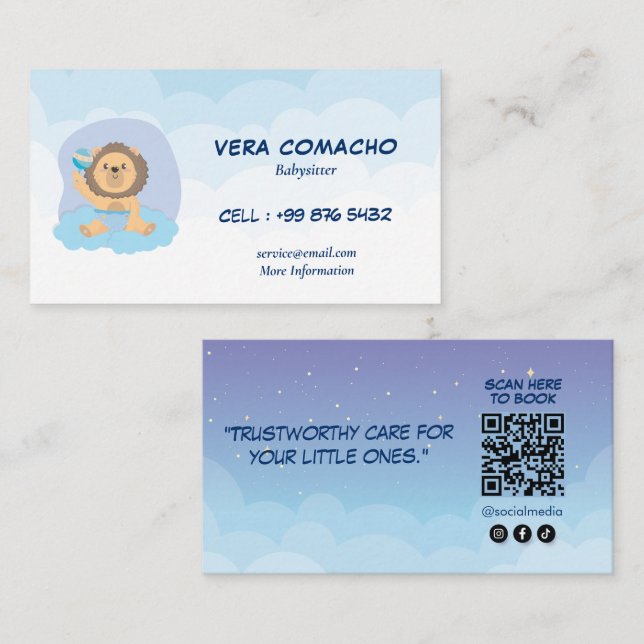 Cartão De Visita Empresas Modernas de Babysitting | Lion Babysitter (Frente/Verso)