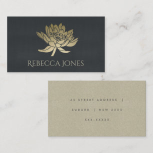 CARTÃO DE VISITA ENDEREÇO FLORAL DOURADO AZUL PRETO LOTUS GLAMOROS