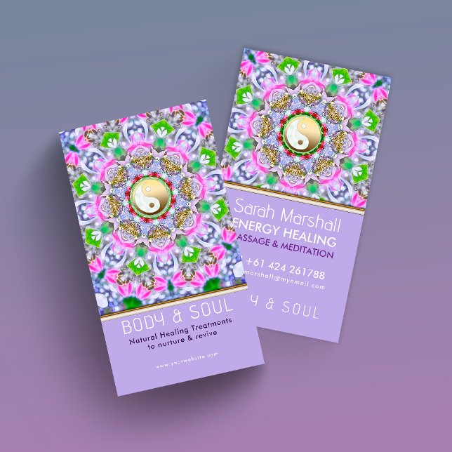 Cartão De Visita Energy Healing Holistic Lilac Gold Sparkle (Criador carregado)
