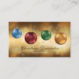 Cartão De Visita Enfeites de Natal Coloridos Sobre Bokeh Amarelo