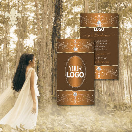 Cartão De Visita Enfeites Ornatos Marrom Glamurosos com Laranja e L