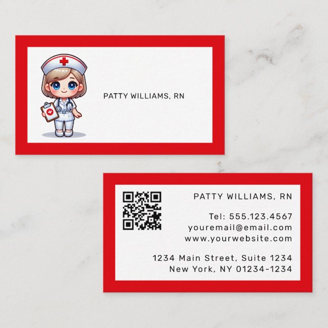 Cartão De Visita Enfermeira de manga bonita com código QR de cabelo (Frente/Verso)